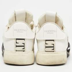 Pre Owned Valentino White/Black Leather VLTN Sneakers Size 45