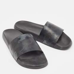 Valentino Black Camo Print Rubber Pool Slides Size 44
