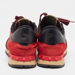 Pre Owned Valentino Red Camouflage Leather,Canvas and Suede Rockrunner Sneakers Size 43
