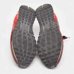 Pre Owned Valentino Red Camouflage Leather,Canvas and Suede Rockrunner Sneakers Size 43