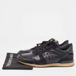 Pre Owned Valentino Black Leather and Suede Rockrunner Sneakers Size 43