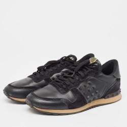 Pre Owned Valentino Black Leather and Suede Rockrunner Sneakers Size 43