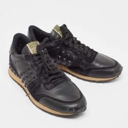 Pre Owned Valentino Black Leather and Suede Rockrunner Sneakers Size 43