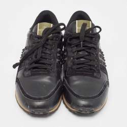 Pre Owned Valentino Black Leather and Suede Rockrunner Sneakers Size 43