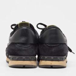 Pre Owned Valentino Black Leather and Suede Rockrunner Sneakers Size 43