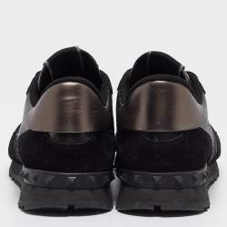 Valentino Black Suede and Canvas Rockrunner Low Top Sneakers Size 42