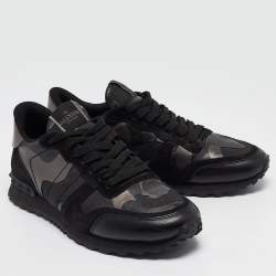 Valentino Black Suede and Canvas Rockrunner Low Top Sneakers Size 42