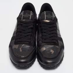 Valentino Black Suede and Canvas Rockrunner Low Top Sneakers Size 42