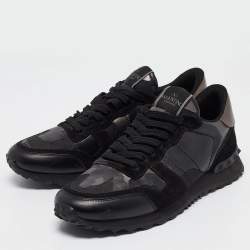 Valentino Black Suede and Canvas Rockrunner Low Top Sneakers Size 42