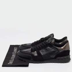 Valentino Black Suede and Canvas Rockrunner Low Top Sneakers Size 42