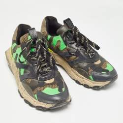 Valentino Multicolor Leather and Mesh Camouflage Bounce Low Top Sneakers Size 40