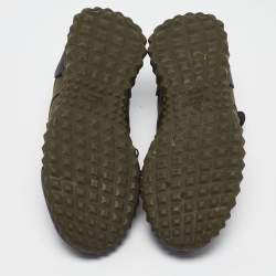 Pre Owned Valentino Olive Green/Black Satin and Rubber Rockstud Low Top Sneakers Size 43