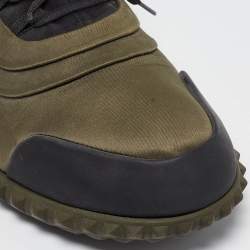 Pre Owned Valentino Olive Green/Black Satin and Rubber Rockstud Low Top Sneakers Size 43