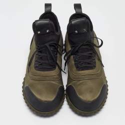 Pre Owned Valentino Olive Green/Black Satin and Rubber Rockstud Low Top Sneakers Size 43