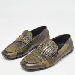 Valentino Tricolor Camouflage Print Leather VLTN Loafers Size 41