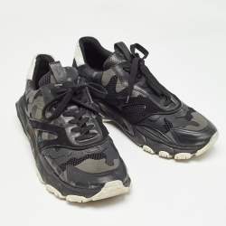 Valentino Black Leather and Mesh Camouflage Bounce Low Top Sneakers Size 44 