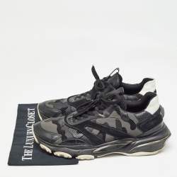 Valentino Black Leather and Mesh Camouflage Bounce Low Top Sneakers Size 44 