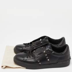 Valentino Black Leather Rockstud Untitled Low Top Sneakers Size 42