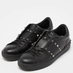 Valentino Black Leather Rockstud Untitled Low Top Sneakers Size 42
