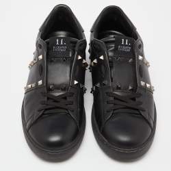 Valentino Black Leather Rockstud Untitled Low Top Sneakers Size 42