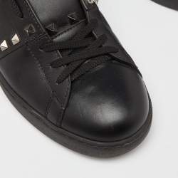 Valentino Black Leather Rockstud Untitled Low Top Sneakers Size 42