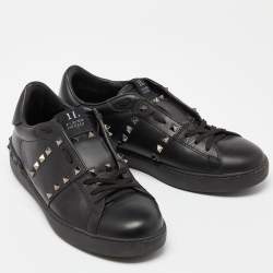 Valentino Black Leather Rockstud Untitled Low Top Sneakers Size 42
