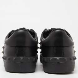 Valentino Black Leather Rockstud Untitled Low Top Sneakers Size 42