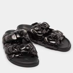 Valentino Black Leather Atelier 03 Rose Edition Slides Size 43.5