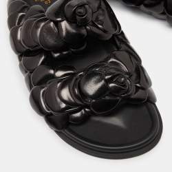 Valentino Black Leather Atelier 03 Rose Edition Slides Size 43.5