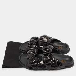Valentino Black Leather Atelier 03 Rose Edition Slides Size 43.5