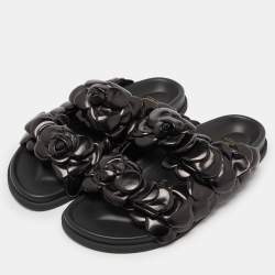Valentino Black Leather Atelier 03 Rose Edition Slides Size 43.5