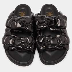 Valentino Black Leather Atelier 03 Rose Edition Slides Size 43.5