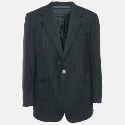 Versace Classic V2 Black Pinstripe Wool Single Breasted Blazer XL
