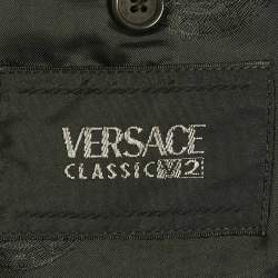 Pre Owned Versace Black Pinstriped Wool Classic CV2 Suit EX