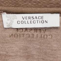 Pre Owned Versace Collection Brown Jersey Medusa Velvet Print T-Shirt S