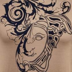 Pre Owned Versace Collection Brown Jersey Medusa Velvet Print T-Shirt S