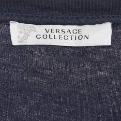 Pre Owned Versace Collection Navy Blue Paint Dripped Medusa Print Jersey T-Shirt XXL