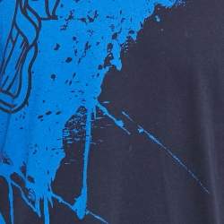 Pre Owned Versace Collection Navy Blue Paint Dripped Medusa Print Jersey T-Shirt XXL