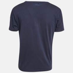 Pre Owned Versace Collection Navy Blue Paint Dripped Medusa Print Jersey T-Shirt XXL