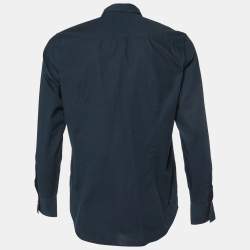 Pre Owned Versace Collection Midnight Blue Cotton Zip Detail Trend Fit Shirt M