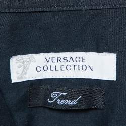 Pre Owned Versace Collection Midnight Blue Cotton Zip Detail Trend Fit Shirt M