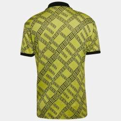 Pre Owned Versace Collection Yellow Jacquard Knit Polo T-Shirt XL