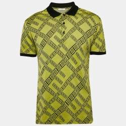 Pre Owned Versace Collection Yellow Jacquard Knit Polo T-Shirt XL