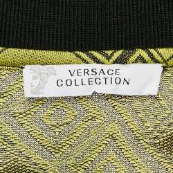 Pre Owned Versace Collection Yellow Jacquard Knit Polo T-Shirt XL