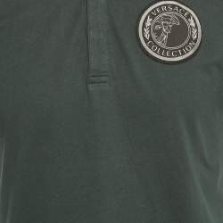 Pre Owned Versace Collection Green Logo Applique Detail Cotton Polo T-Shirt M