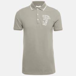 Pre Owned Versace Collection Grey Medusa Embroidered Cotton Polo T-Shirt M 
