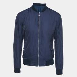Pre Owned Versace Collection Blue Printed Nylon Bomber Jacket S