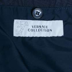 Pre Owned Versace Collection Blue Printed Nylon Bomber Jacket S