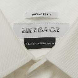 Pre Owned Versace Collection White Textured Cotton Long Sleeve Shirt XXL