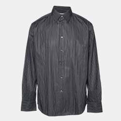 Pre Owned Versace Collection Black Pin Stripe Cotton Business Fit Shirt XXL
